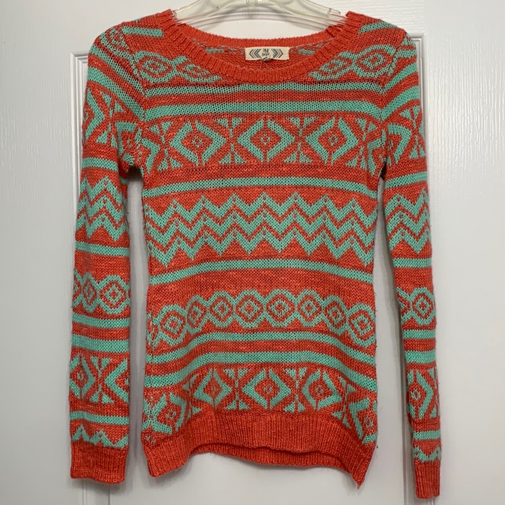 XS sweater green and pink